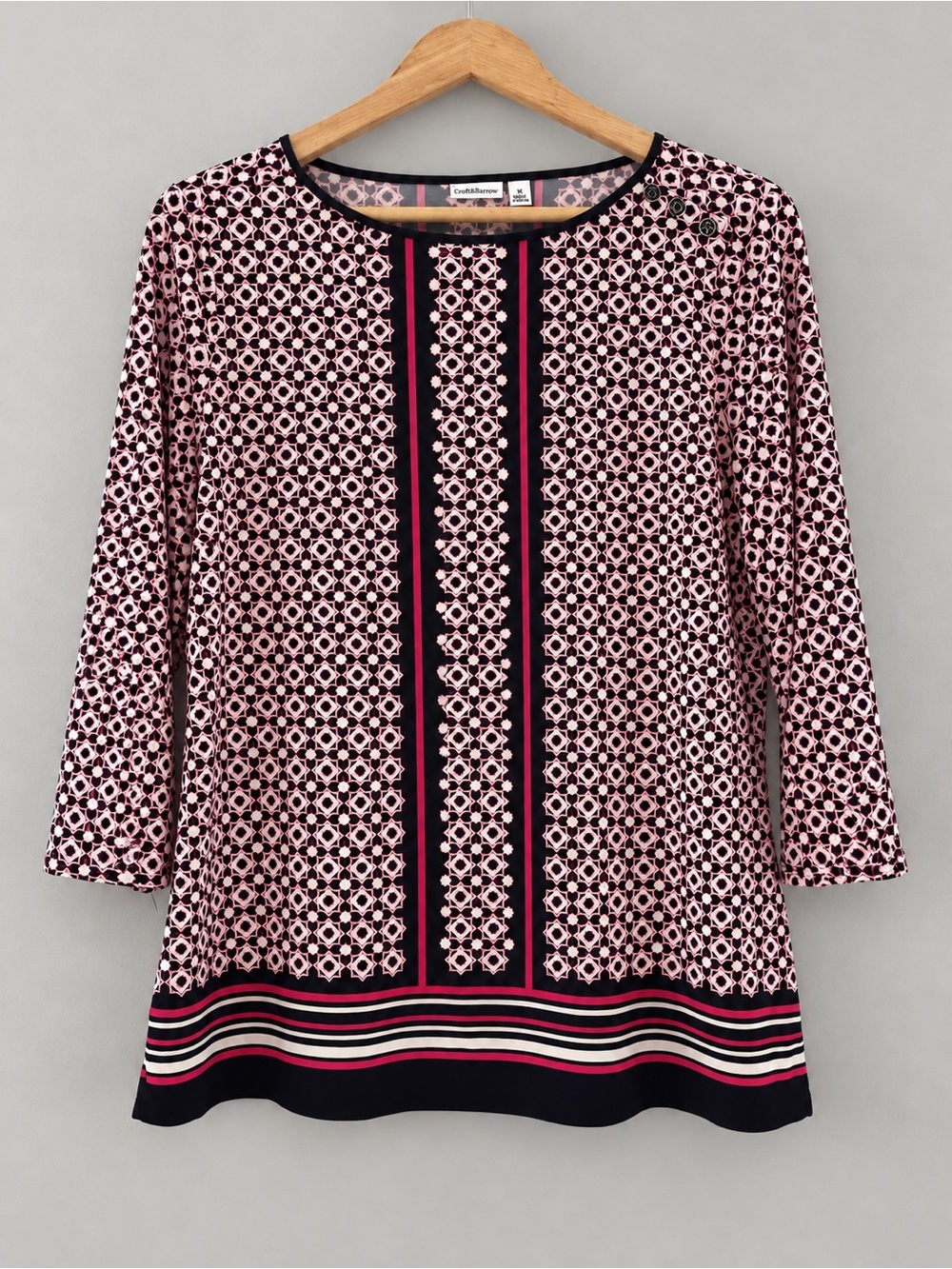 croft & barrow Pink and Navy Geometric Boatneck Tunic